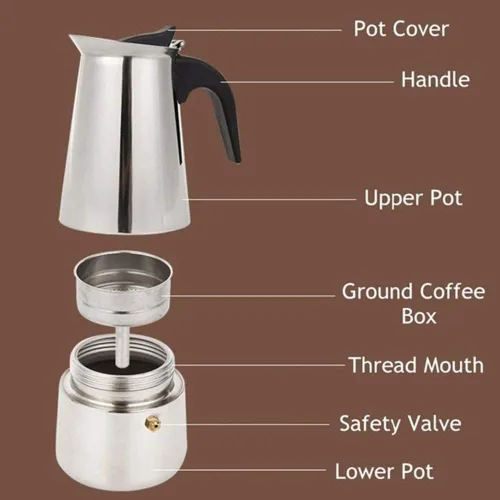 Vista 3 de kkhouse Cafetera de Acero Inoxidable para Café Mocha Espresso Latte, Cafetera Percoladora para Estufa, Cafetera de Percolación, Herramienta
