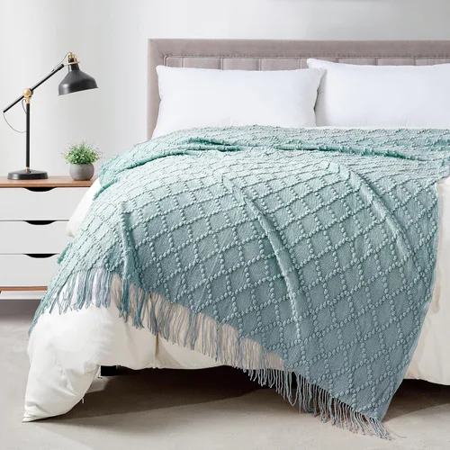Vista 18 de Bourina Manta de punto decorativa con textura, unicolor y suave, para sofá, 50 x 60 pulgadas, almendra Knitted Throw Blanket 50x60 Inches, Soft