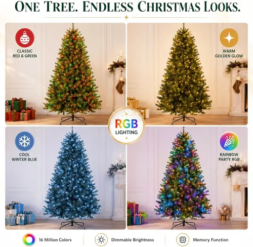 Vista 3 de Avatar Controls 6FT Smart Pre-Lit Christmas Tree, 270 RGB LEDs Árbol de Navidad artificial, 920 puntas de PVC, más de 100 escenas, colores de Verde