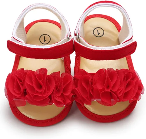 Vista 4 de COSANKIM Sandalias de verano para bebés y niñas con suela suave de flores, zapatos de vestir para cuna, recién nacidos, para recién nacidos