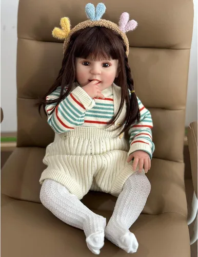 Vista 3 de YIHANGG Realistics Reborn Baby Doll 23.6 in 24 pulgadas Muñeca pequeña con cuerpo de tela de silicona suave para niña, princesa Bebe regalo