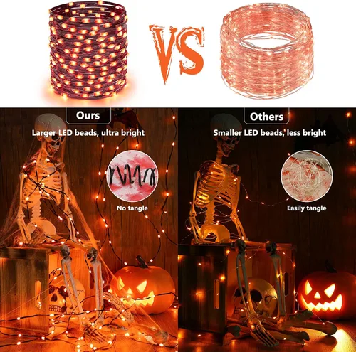 Vista 2 de Brizled Luces de Halloween para exteriores, 72 pies, 200 luces LED naranjas conectables para interiores, 8 modos de luces naranjas de Halloween