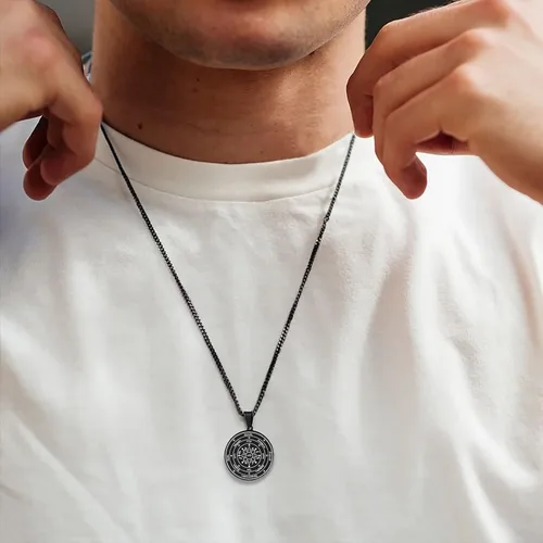 Vista 6 de Collar de sellos de Salomón collar con dije de pentáculo de acero inoxidable Uniex con cadena, protección de amuleto talismánico de la suerte