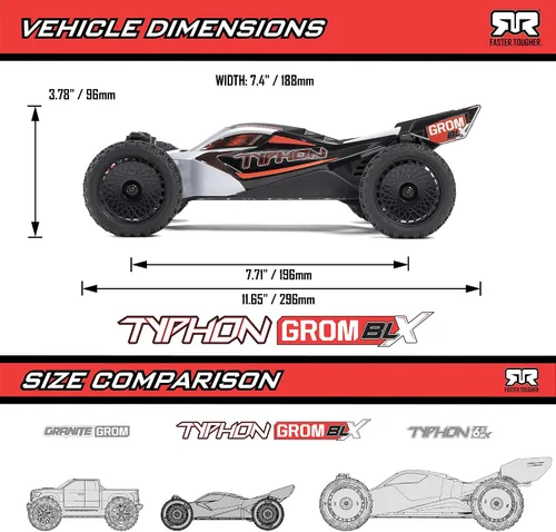 Vista 10 de ARRMA Typhon GROM 4X4 223S BLX Buggy RTR sin escobillas, color plateado