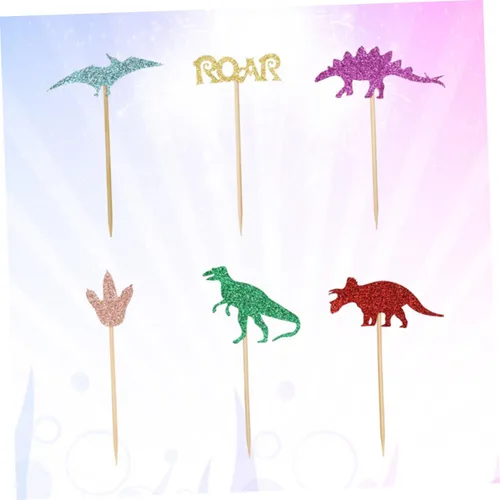 Vista 5 de 24pcs Dinosaur Cake Toppers Paper Party Cake Toppers Halloween Season