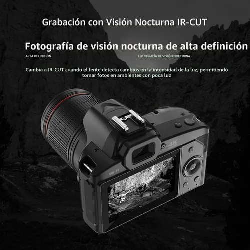 Vista 5 de Cámara digital, D5 F = 2.7 0.116 in 4K 64MP 16X Zoom Cámara digital HD visión nocturna, cámara de video gran angular de 120° con pantalla de 3