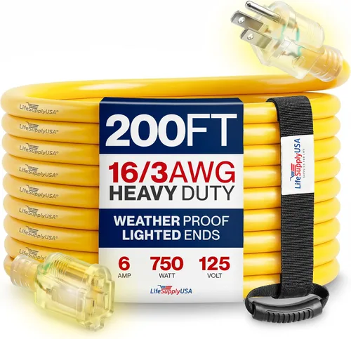 Vista 47 de Cable de extensión SJT de 12/3 300 V con luz LED para uso en interiores y exteriores con enchufe con iluminación LED Amarillo