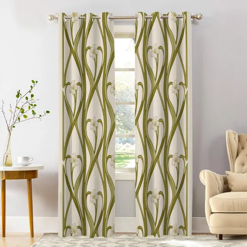 Vista 63 de Shrahala Art Nouveau Floral Pattern Blackout Curtain Tiers, Delicate Vine and Flower Design Kitchen Valance Light Blocking Tier Drapes with Rod
