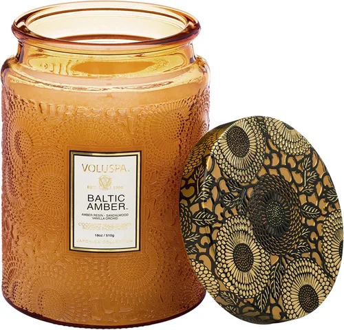 Vista 23 de Vela en frasco de vidrio grande de enebro francés y lavanda, 100 horas, 16 oz, Voluspa Coconut Wax Blend in Decorative Glass, Clean Even Burn, USA