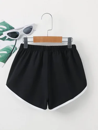 Vista 2 de Romwe Pantalones cortos de entrenamiento casuales con cintura alta elástica para niñas