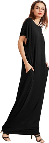 Vista 4 de Verdusa - Vestido largo, de manga corta, holgado, con bolsillos, para mujer, casual