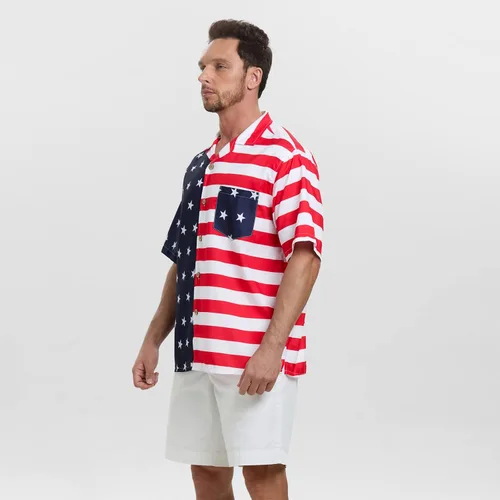 Vista 2 de SIX ISLANDS Camisa de playa hawaiana de manga corta para hombre grande y alto, camisa floral con botones para hombre, camisa cubana para hombre