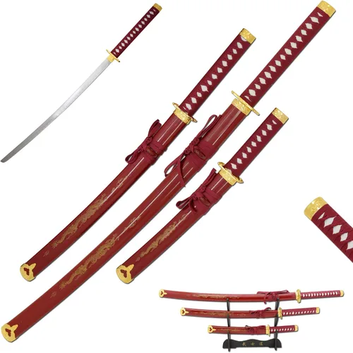 Vista 10 de Snake Eye Tactical Juego de katana samurái de 3 piezas con diseño de dragón de dos tonos