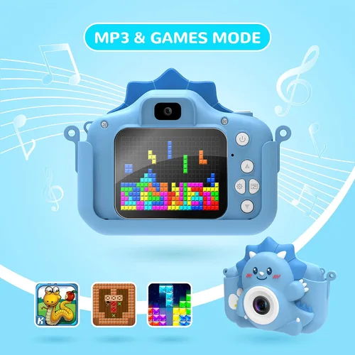 Vista 4 de Cámara para niños para niñas y niños, cámara digital HiMont para niños con tarjeta TF de 32 GB, cámara para niños de 1080P y cámara de video selfie