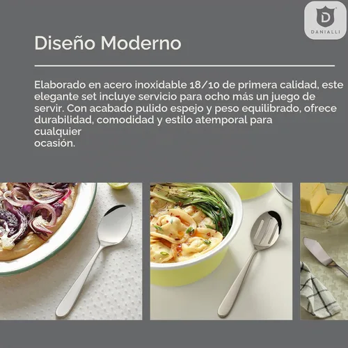 Vista 9 de Danialli Juego de utensilios de servir, cucharas de servir de acero inoxidable 18/10, servidores de ensalada, cuchillos de mantequilla, acabado