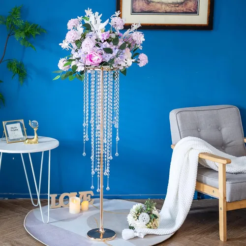 Vista 5 de Jarrones de boda altos Inweder para centros de mesa: dorado, 39.4 pulgadas, 2 piezas Chandelier Crystal Design, Centerpiece Table Decorations
