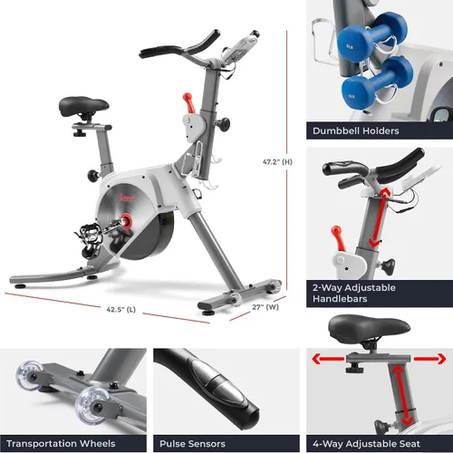 Vista 6 de Sunny Health & Fitness Prime Magnetic Belt Drive Indoor Stationary Cycling Bike w/Free Exclusive SunnyFit App Bluetooth Connection – SF-B122061