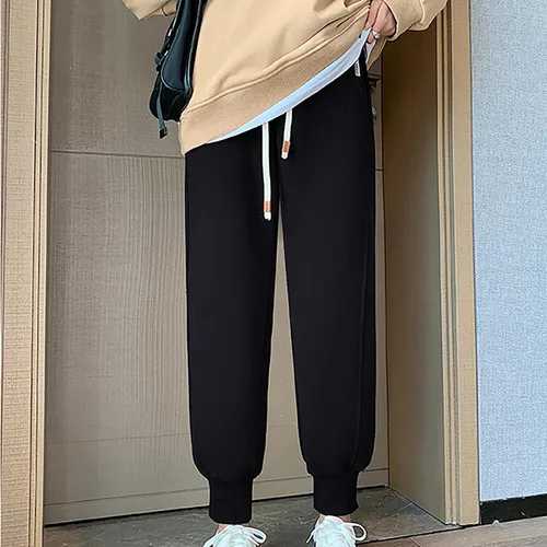 Vista 8 de Pantalones deportivos de forro polar para mujer, pantalones deportivos de entrenamiento con parte inferior de cincha, pantalones deportivos holgados