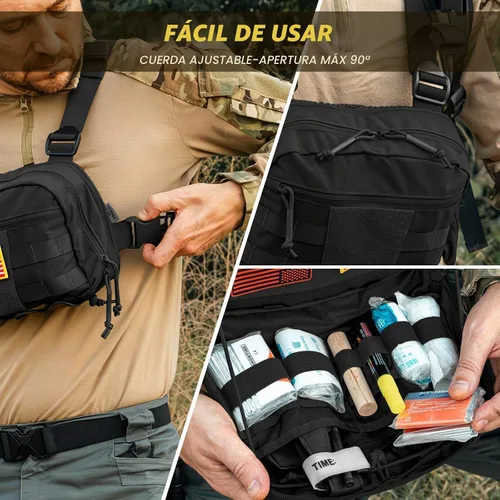 Vista 3 de Bolsa de pecho para hombre, mochila táctica para el pecho Molle con funda oculta para pistola Negro