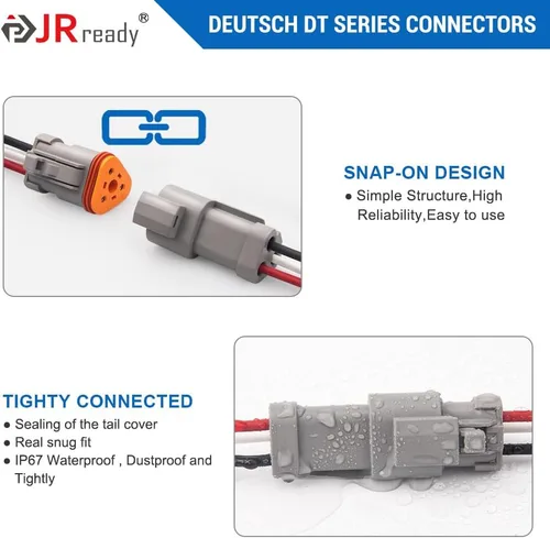 Vista 7 de JRready ST9028 - Juego de 4 conectores Deutsch de 3 pines, conector DT con cable automotriz GXL de 16 AWG, incluye conector a tope termorretráctil