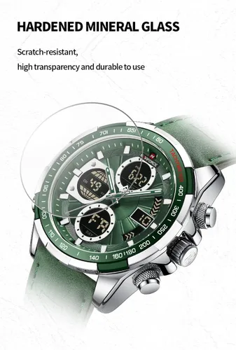 Vista 7 de NAVIFORCE Relojes digitales militares para hombre, reloj analógico de cuarzo, resistente al agua, reloj deportivo multifuncional de cuero
