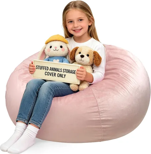 Vista 8 de Lukeight - Puf de almacenamiento de animales de peluche para niños, funda para puf de dinosaurio con cremallera para organizar la habitación