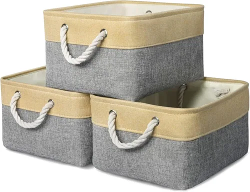 Vista 31 de TheWarmHome Contenedores de almacenamiento para estantes, tamaño mediano, 3 unidades, 13.8 pulgadas de largo x 9.8 pulgadas de ancho x 6.7 pulgadas