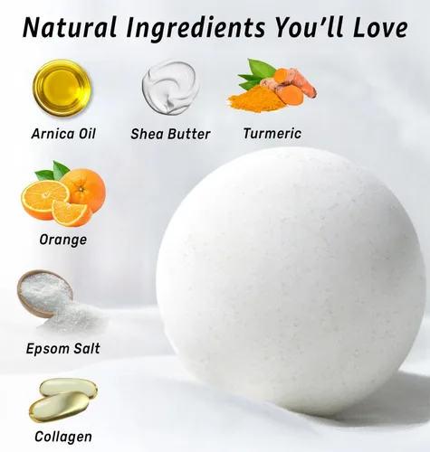 Vista 3 de Bombas de baño de colágeno, regalo de espuma de baño de lujo, para hidratación de piel seca, hidratante, cúrcuma, árnica, naranja, aceite esencial