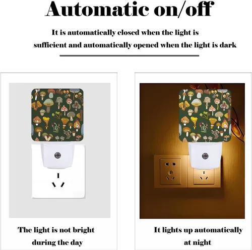 Vista 3 de Luz nocturna de varios hongos, enchufa a la pared con sensores de luz del atardecer al amanecer, luces nocturnas cálidas para dormitorio, baño