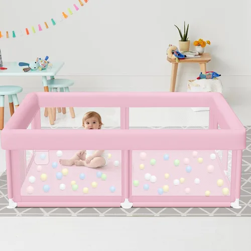 Vista 4 de Hiaksedt Corralito, cerca para bebés y niños pequeños, para interiores y exteriores, con malla transpirable anticaídas (color rosa) Estructura
