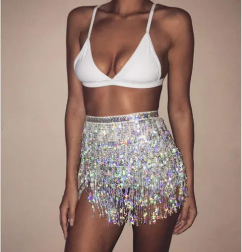 Vista 3 de Falda de lentejuelas con flecos para mujer