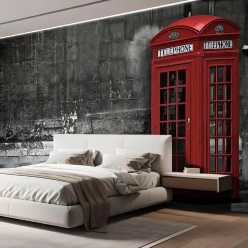 Vista 4 de wall26 Adhesivo decorativo para pared, cabina telefónica británica en Londres, no se pega ni se pega, papel tapiz no tejido decorativo