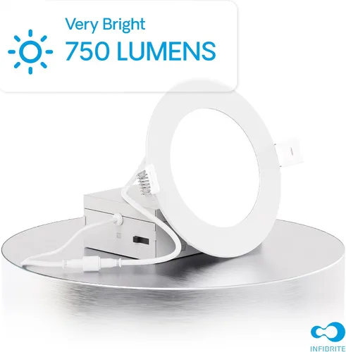 Vista 2 de Kit de luz de techo LED delgada de 4 pulgadas, 3CCT seleccionable, 9W 750LM, regulable, clasificación húmeda (paquete de 12)