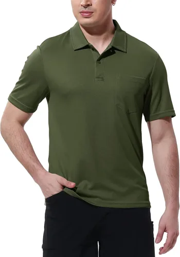 Vista 3 de BGOWATU Polo para hombre, manga corta, cuello y golf, secado rápido, con bolsillo