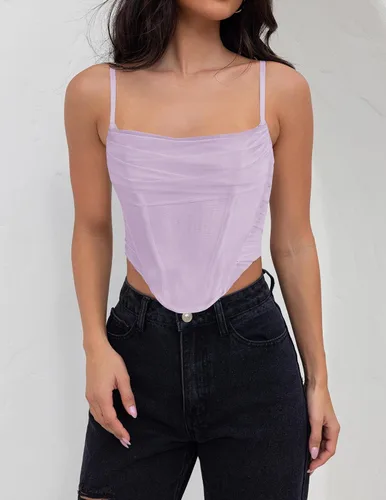 Vista 4 de ZESICA Corsé sexy para mujer, con tirantes delgados, espalda descubierta, Y2K, club, fiesta, corsé