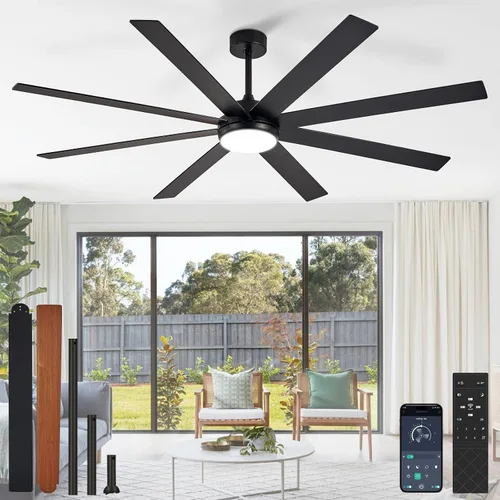 Vista 22 de Depuley Ventiladores de techo de 66" con luces: Ventilador de techo negro para interior/exterior para patios, sala de estar - 8 aspas Ventiladores