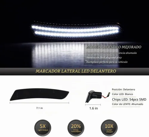 Vista 2 de D-Lumina Luces LED de marcador lateral con lente ahumada para Chevy Camaro