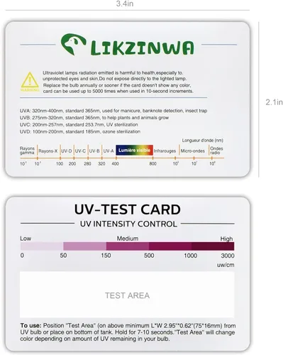 Vista 3 de LIKZINWA Tarjeta de sensor UVB, paquete de 2 tarjetas de prueba de lámpara de reptil, sensor UV, lámpara fluorescente UVB para reptiles
