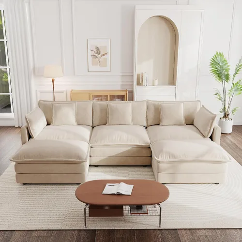 Vista 11 de Sofá modular de felpilla de 111.4 pulgadas, moderno juego de sofá de 3 asientos con asiento profundo, cómodo sofá nube con cojín de espuma doble