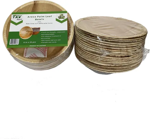 Vista 2 de TXV Mart - Cuencos desechables de hoja de palma de 6 pulgadas, 20 paquetes, 100% naturales, biodegradables y compostables, resistentes, bodas