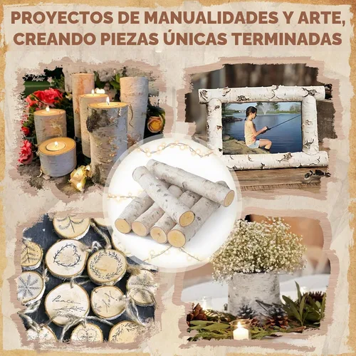 Vista 5 de Paquete de 6 troncos de madera de abedul decorativos para chimenea de gas para chimeneas, decoración de postes de abedul, ramas para manualidades
