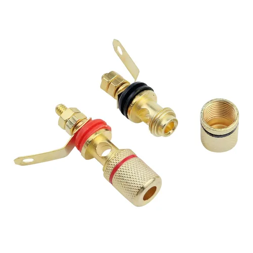 Vista 4 de Antrader 12 unids oro plateado altavoz terminal enlace poste 0.157 in Banana Plug Socket Connector (6 negro+6 rojo)