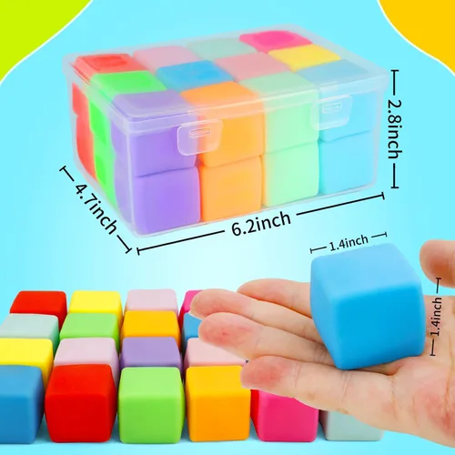 Vista 4 de Juguetes para ansiedad esponjosos, paquete de 24 bolas de cubo para el estrés, juguetes sensoriales a granel para niños y adultos, alivio