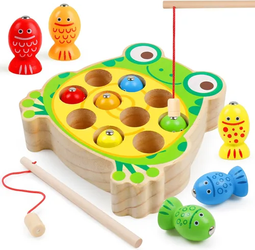 Vista 10 de Juego de pesca para niños de 3 a 5 años, madera Montessori Educación preescolar Aprendizaje Mano-Ojo Cognición y Habilidad Motora Fina Clasificación
