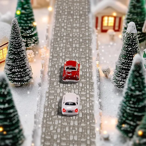 Vista 4 de 4 piezas de camino adoquinado de aldea de Navidad, accesorios de pueblos