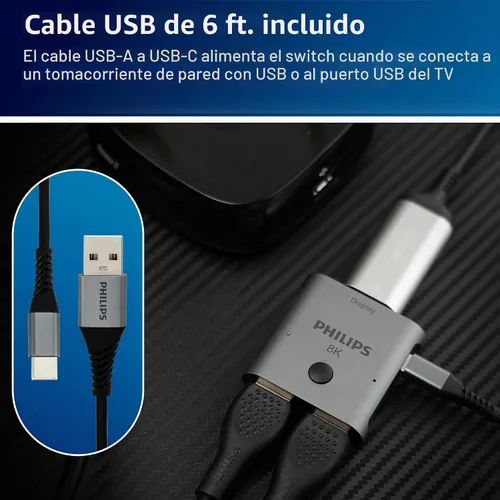 Vista 4 de Philips 2 Device HDMI 2.1 Switch Splitter [8K @60Hz 4K @120Hz] Sonido envolvente HD Dolby 7.1, transferencia de datos de 48 Gbps, juegos, Smart