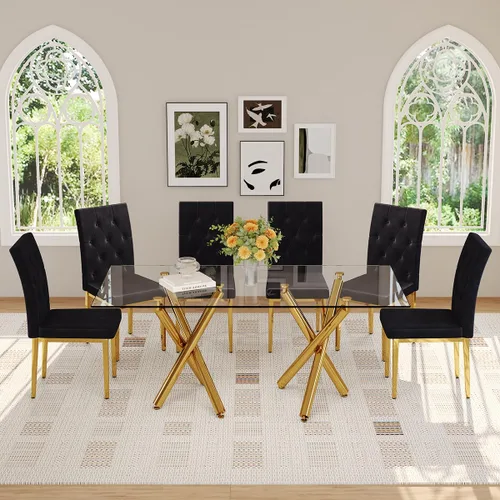Vista 8 de Ebullient - Mesa de comedor de cristal de 71 pulgadas para 6, mesa