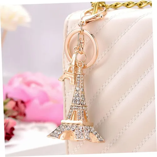 Vista 7 de Totority Llavero de metal con diamantes de imitación de la torre Eiffel, llavero de París, llavero de recuerdo de metal Miss Diamond Golden, Dorado