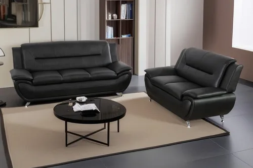 Vista 34 de A Ainehome Moderno juego de muebles de sala de estar de piel sintética, sofá modular de 6 asientos con sofá biplaza y silla (negro)