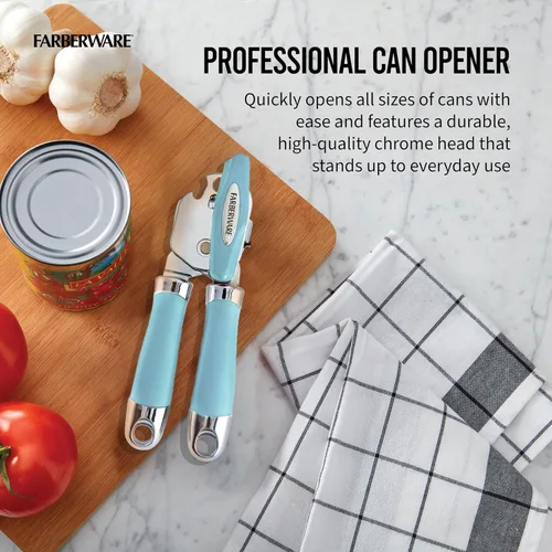 Vista 3 de Farberware Pro2 - Abrelatas manual con abridor de botellas integrado, mango ergonómico, cuchillas afiladas y duraderas, perilla de giro fácil, cielo